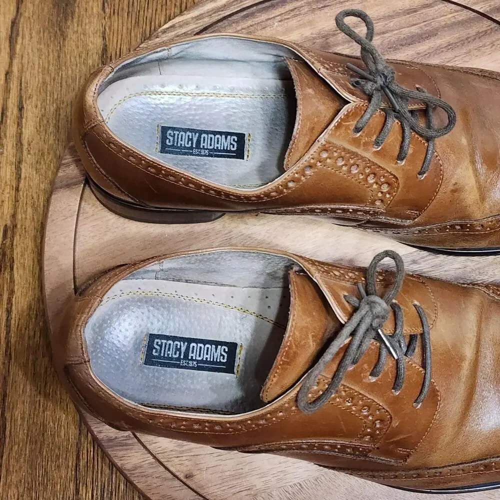 Stacy Adams Dress Shoes Mens Size 11 Brown Leather Brogue Wingtip 24738-221